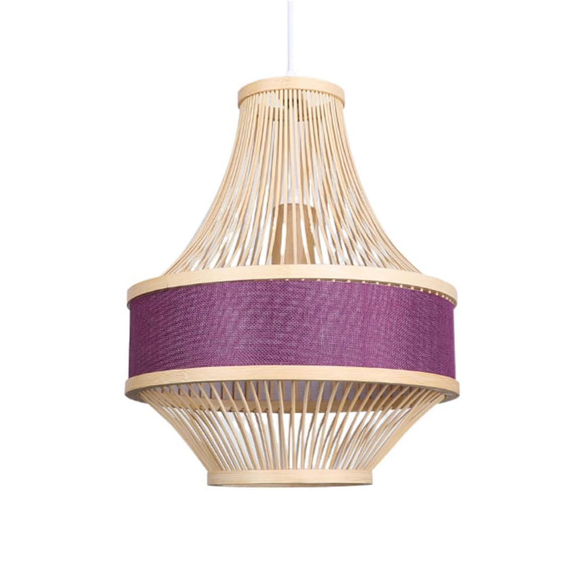 Shuangz Purple Blue Pendant Light Fabric Lampshade Nursery Entry Light Fixture Simple Bamboo Wooden Hanging Light Fixtures Retro Drum Wicker Bedroom Lighting For Dining Room Cafe Master Bedrooms