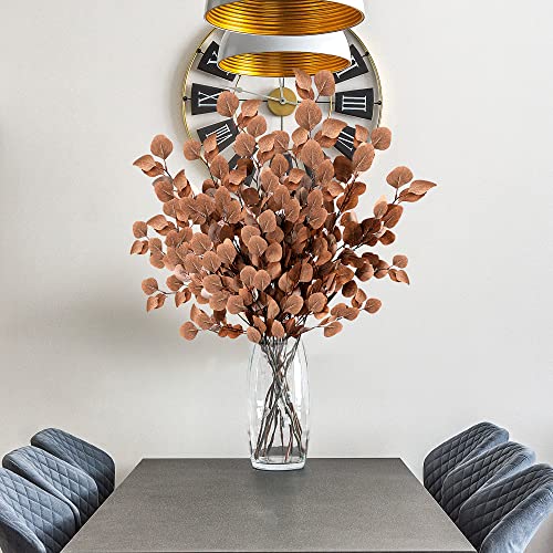 Sggvecsy 6 Pcs Fall Eucalyptus Leaves Artificial Eucalyptus Stems Long Silver Dollar Leaves Autumn Leaf Branches Fake Silk Eucalyptus For Indoor Home Autumn Festival Thanksgiving Decor(Dark Brown) #TOP4