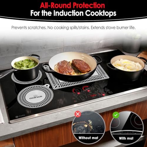 Image of Cook's Aid 2 PCS Silicone Induction Cooktop Protector Cover Mat 8.7 inchx8.7 inch (Magnetic) | 230C (450℉) Heat-Resistant Induction Stove Protector | Multifunctional Silicone Mats (Logo CK)