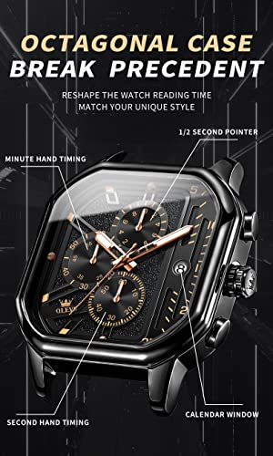 Image of OLEVS Square Watches for Men Chronograph Fashion Business Watch Luminous Waterproof Casual Wrist Watches