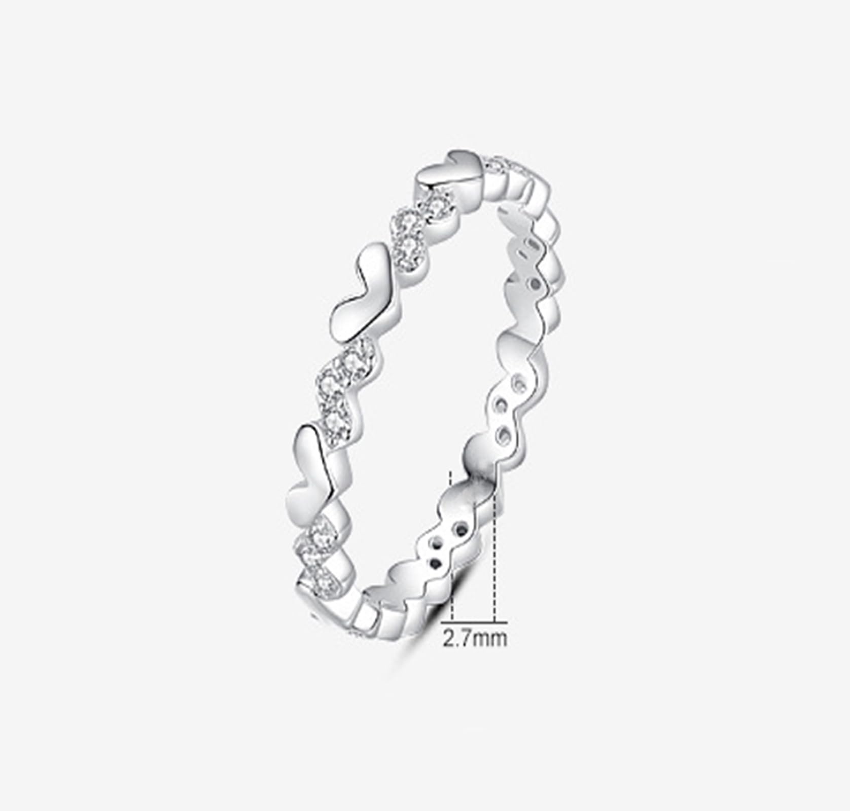 Bague de Fiançailles Femme Or 9/14/18 carats, Anneau Empilable Cœur Alterné Orné de Lab Diamant, Bague Or Blanc Personnalisée