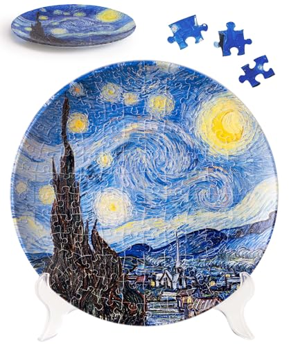 Image of PieceRelax 3D Puzzle Plate 124 Pieces - Van Gogh - The Starry Night - Jigsaw Puzzle for Adults, Decorative Plate with Durable Plastic Pieces, Ideal Gift for Home or Office Decor [PL1002]