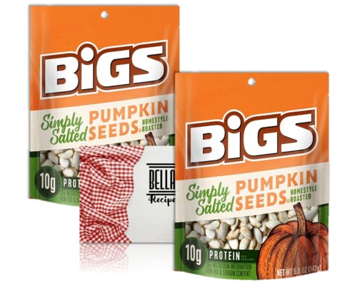 Simply Salted Pumpkin Seeds Bundle. Includes Two 5oz Bigs Simply Salted Flavored Home Style Roasted Pumpkin Seeds Bag and a BELLATAVO Brand Recipe Card!!