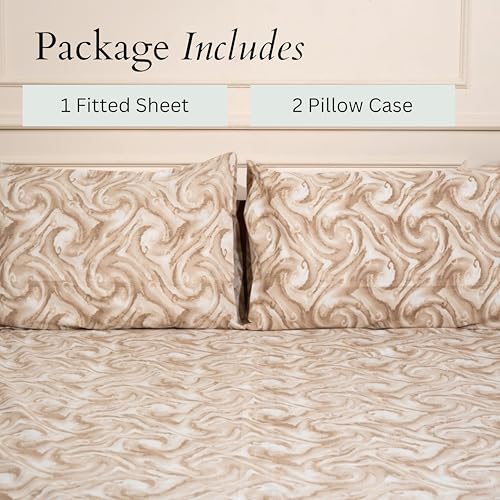 Image of Amazon Brand - Umi Cotton Fitted Bedsheet, Queen Size 78x60 Inches, Elastic Fit Bed Sheet, 10 Inch Deep Pocket, Soft Breathable Bedding, Durable Easy Care, with Pillow Cover-Desert Waves
