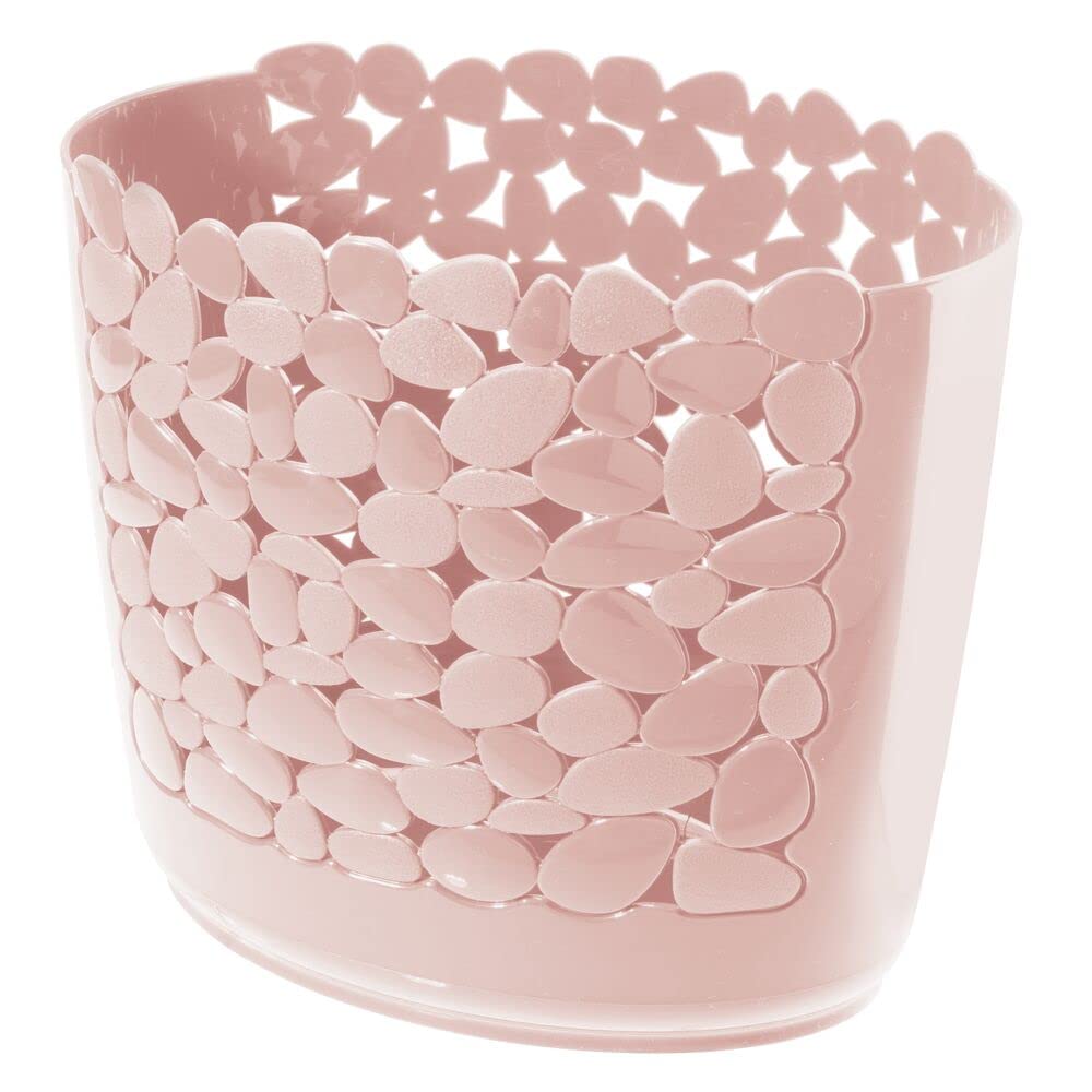 mDesign Decorative Oval Trash Can Wastebasket, Garbage Container Bin for Bathrooms, Powder Rooms, Kitchens, Home Offices - Pebble Design - Light Pink