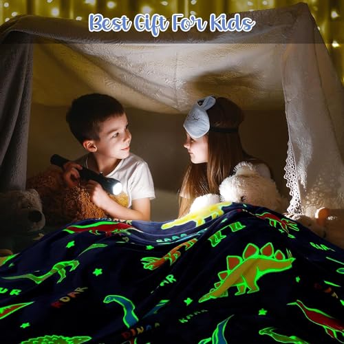 Image of Happy Hues Glow in The Dark Blanket Kids-Teens Boys & Girls Travel Lightweight Throw Blankets Soft & Fluffy for Kids (HH-Dinosaur DB)