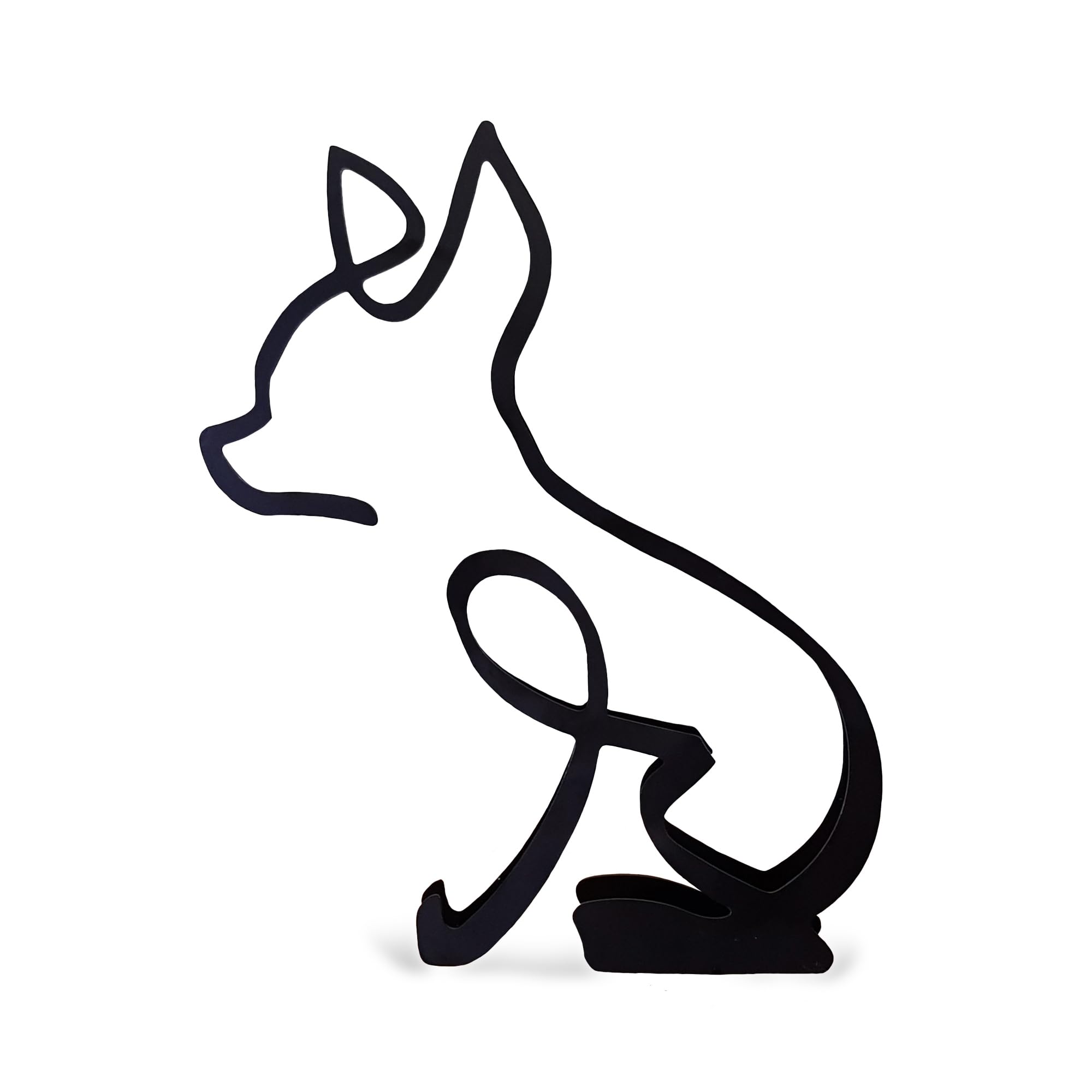 Estatua de metal minimalista de perro chihuahua negro, regalo de escritorio, decoración de mascotas (pequeño: 14 x 11,5 cm)