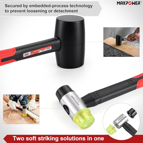 Image of MAXPOWER 3-Piece Hammer Set, 5lbs Dead Blow Hammer, 16oz Rubber Mallet, 35mm Double-Faced Soft Mallet,Non-Marring Striking Tools for Automotive, Woodworking & Assembly