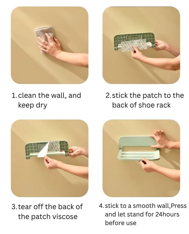 GION Wall Hanging Shoe Rack | Plastic Foldable Slipper Organizer, No Drill Self Adhesive Shoe Holder for Bathroom Bedroom Home (Grey) 4