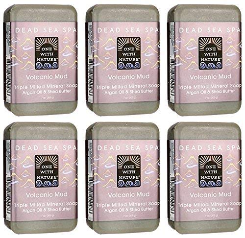 One With Nature Dead Sea Spa Volcanic Mud Mineral Soap 7oz (Pack of 6) With Dead Sea Minerals, Argan Oil and Shea Butter