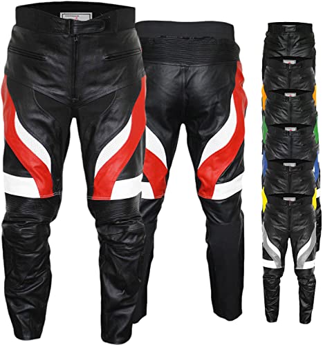 German Wear de Moto Racing Pantalon en Cuir de Vachette, Noir/Rouge/Blanc, 54