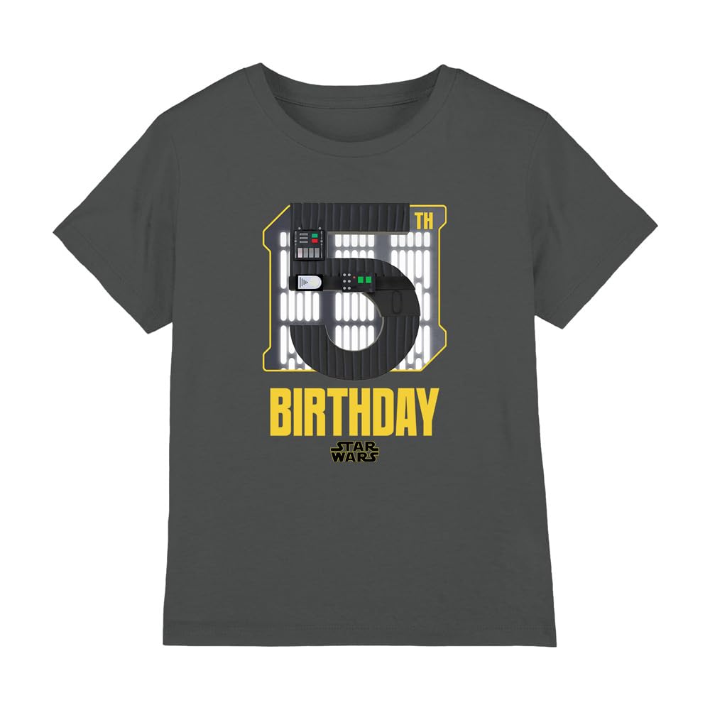 Star Wars Darth Vader 5th Birthday Space Unisex Kids T Shirt, Charcoal, 5-6 Years