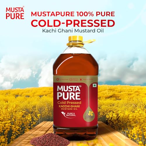 Image of Musta Pure Cold Pressed Kachi Ghani Mustard Oil 2 Litre Cooking Oil, Unrefined, Naturally Cholesterol Free, A1 Grade Real Seeds For Natural Aroma & Flavour For Roasting, Frying, Baking - PET Bottle