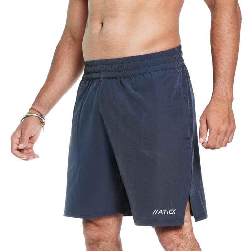 Image of ATICX Polyester Shorts for Men - Quick Dry Lightweight with Zipper Pockets - Gym, Running, Jogging, Training Half Pants for Basketball, Swimming, Badminton, Cycling, Football, Outdoor & Home Wear