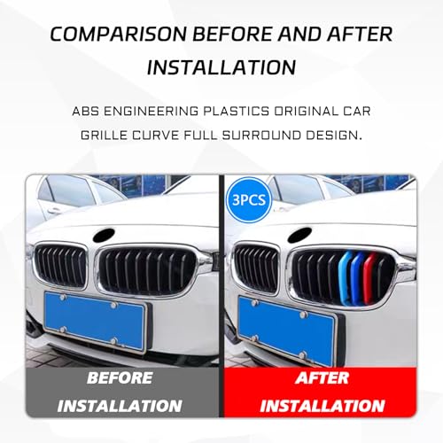 Image of Grille Insert Trims for BMW Front Grill Inserts M-Colored Snap-on Grill Mesh Trims Strips for BMW 2013-2019 F30 F35 3 Series 11-Beam Grille Classic Decorative Accessories(11 Beams)