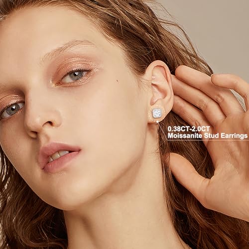Moissanite Halo Earrings Square 18k Gold Plated 0.56-2.4CT 6-10mm D Color VVS1 Clarity Moissanite Stud Earrings For Women Men Square Stud Earrings 925 Sterling Silver Hypoallergenic Earrings3