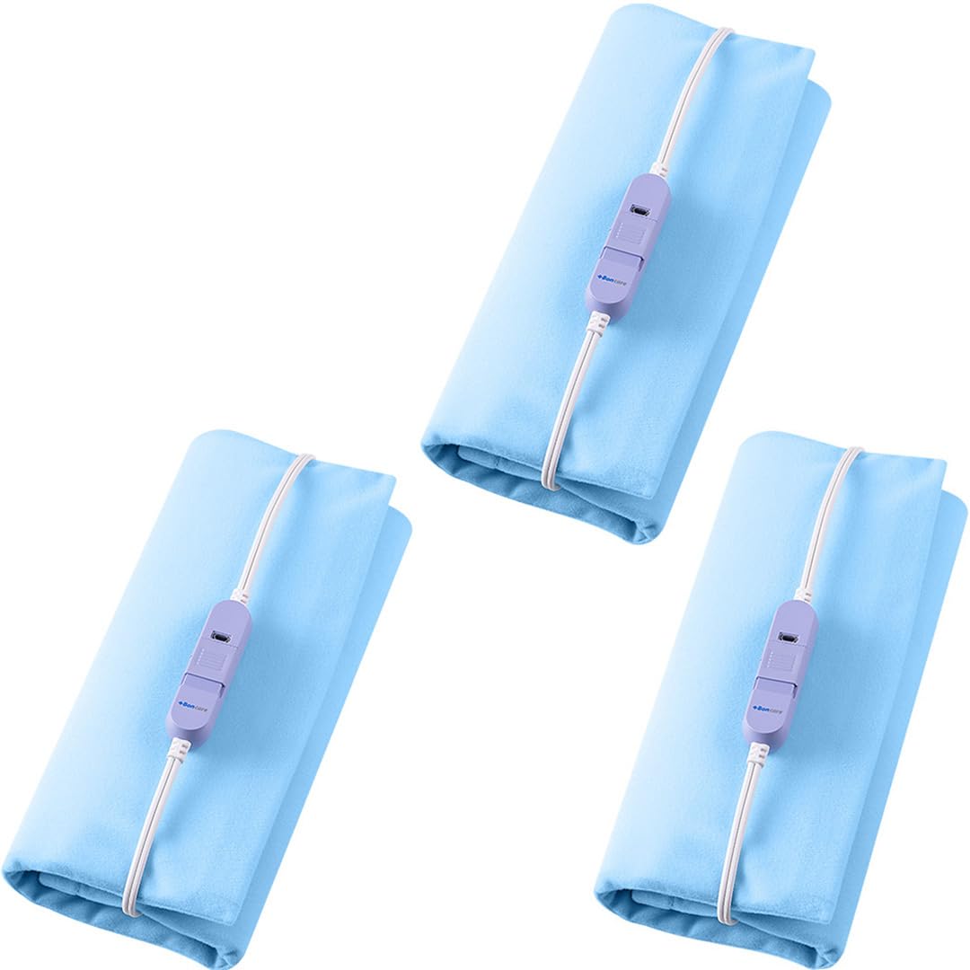 Boncare® Stay-On Small Vinyl Electric Heating Pad for Neck and Shoulders and Back Without Auto-Off, Low & High Heat Levels, Waterproof Hot Heat Pad with Washable Cover (12"x15", 3-Pack)