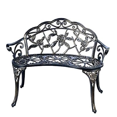 Patio Balcony Bench Double Seat, Anti-Rust Cast Aluminum Patio Garden Bench for Park Yard Outdoor Furniture Copper.1