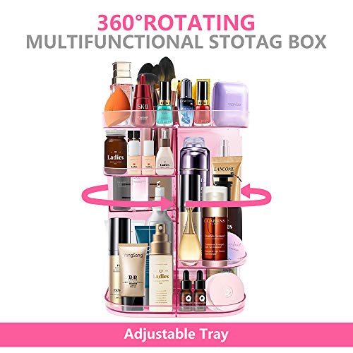 Ubitree Makeup Organizer, 360° Drehbar Kosmetik Aufbewahrungsbox mit 4 Justierbare Schalen für Lippenstifte Makeup… – Bild 4