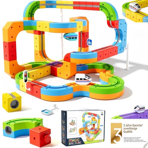 Purova Clickrail Electric Train Set, Bausteine Schienen Set mit Elektro Drehbahn Zug, BAU Spielzeug Zugschienen… – Ansicht 1