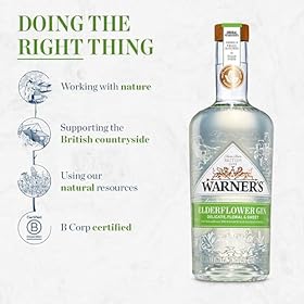 Warner’s Elderflower Flavoured Gin 70cl, Premium Fruit Gin, Great for Gin Gifts, Natural Gin Made With Real Elderflower, Ideal For Gin Based Cocktails Including Gin & Tonic, Tom Collins, or a Martini