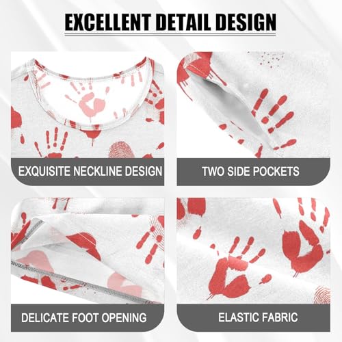 Pajama Short Sets Red Handprints and Fingerprints Soft Cotton Summer Sleepwear 2 Piece PJS Size 5-14T3