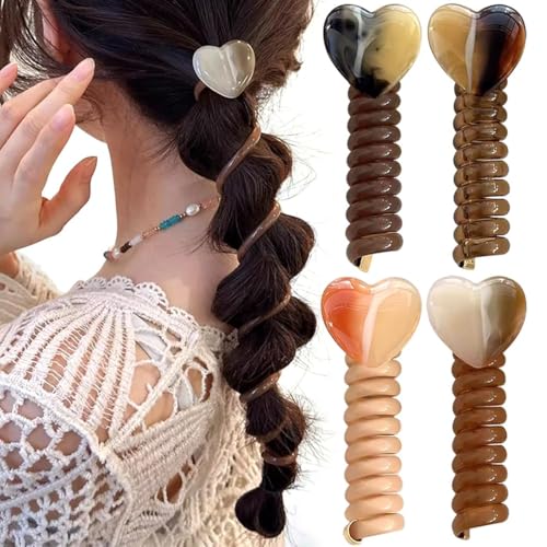 Coleteros en Espiral 4 piezas de gomas para el pelo en espiral con alambre telefónico en forma de corazón, gomas trenzadas de plástico, accesorios para el pelo para niñas