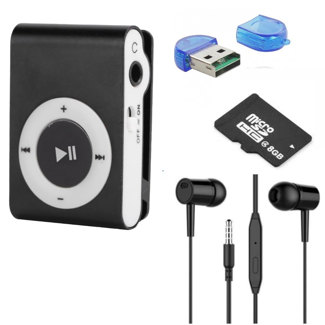 Portable Mini Metal Clip MP3 Player for Sports & Running | Compact Music Player with Earphones, Card Reader & 8Gb Memory Card (Random Colour) (with 8Gb Memory Card)