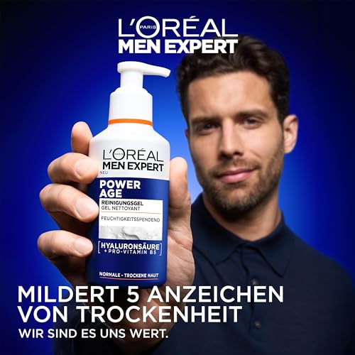 L'Oréal Men Expert feuchtigkeitsspendende Gesichtsreinigung für Männer, Waschgel für trockene Männerhaut, Herren Cleanser für das Gesicht mit Hyaluronsäure und Vitamin B5 Power Age, 260 ml 2