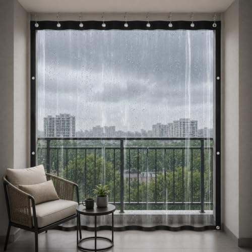Image of Lifekrafts Outdoor Transparent PVC Rain Curtain for Balcony - Waterproof, Wind & Dust Protection | Partition Screen | for Terrace, Pergola, Patio & Verandah - 4.5ft x 8ft,Pack of 1