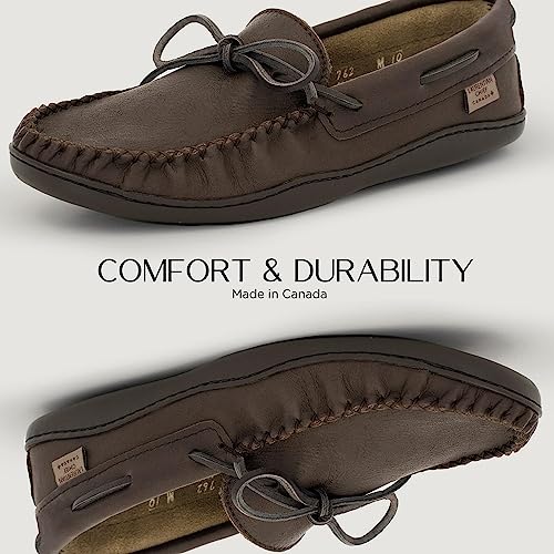 Laurentian Chief Moccasin with 8-Hole Collar for Men – Stylish and Comfortable House Slippers with Brown Rubber Sole – Leather Indoor and Outdoor Slippers3
