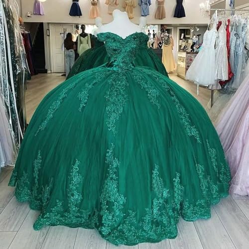Gorgeous Off Shoulder Quinceanera Dresses Puffy Long Ball Gown with Train Lace Beaded Tulle Sweet 16 Dresses4