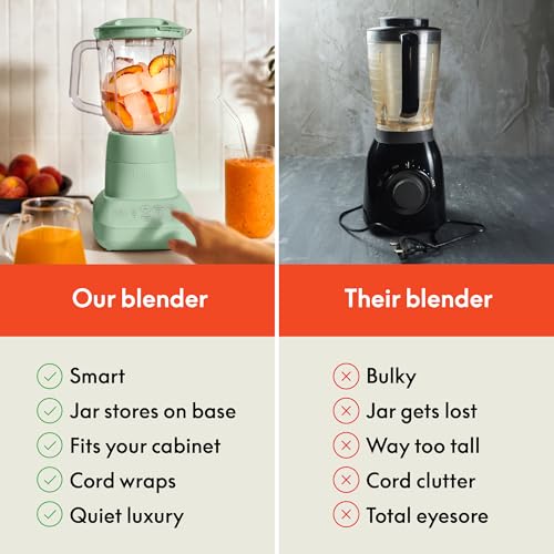 Image of bella 10 Speed Countertop Blender, Juicer & Smoothie Maker, Fits-anywhere Kitchenware, Slim Flip & Store Design, Dishwasher Safe 48oz Capacity Pitcher & Lid, Stainless Steel Blade, 450 Watt, Seaglass