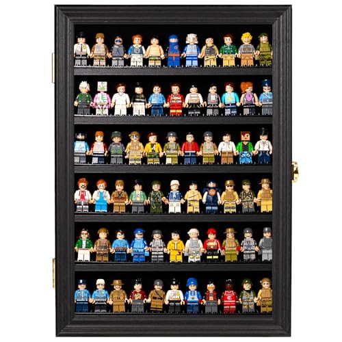 Image of Minifigure Display Case - Building Block Toy Wall Cabinet Showcase for Small Miniature Collectibles Mini Brands Thimbles, 2.25 inch Height Shelf Lockable UV Protection Door (Small - Black Frame)