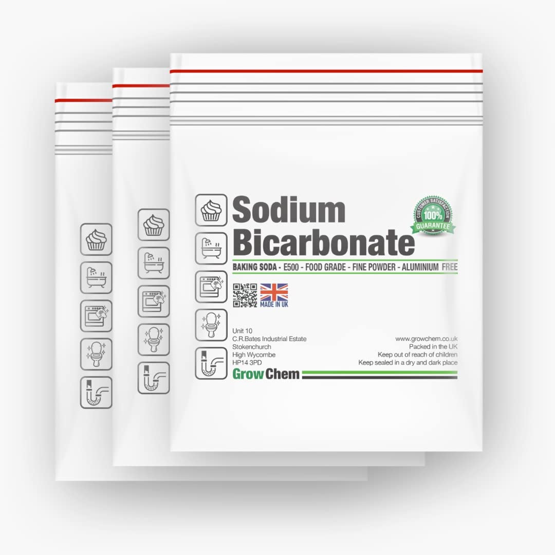 Grow ChemSodium Bicarbonate 15KG (3x5KG Bags) - Pure Baking Soda, Resealable - UK Made Food Grade Bicarbonate of Soda for Cleaning, Odours, Teeth, Bath Bombs, Gardening & Cooking - Aluminium Free
