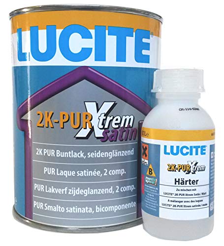 LUCITE 2K-PUR Xtreme satin, 0,9L - Stammlack zum 2K Polyurethan (PUR) Buntlack zur Beschichtung von mechanisch und chemisch stark beanspruchten Untergründen im Innen-/ Aussenbereich.