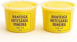 Manteiga Artesanal Mineira com Sal,2 potes com 500g, Pura, Premium, sem conservantes industrializados