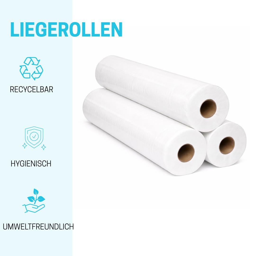 Enpack Liegerolle 6 Stück 2-lagig in aus Zellstoff - Liegenbezug Ärztekrepp 59 cm x 50m - Bezug für Kosmetikliege, Ärzte- & Massageliege - Bezug für Liegenauflage - Abdeckpapier Rolle - Liege Auflage