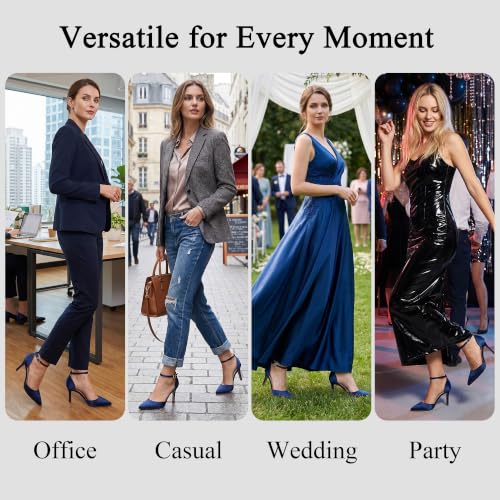 Image of ELEGANTPARK Pointed Toe Heels for Women, Satin Wedding Evening Dress Shoes | Adjustable Ankle Strap, 3 Inch Stable High Heel Pumps for Women, Bridesmaid, Wedding Guest, Reception, Prom, Evening Events