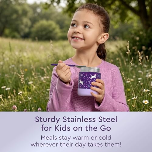 Image of Bentgo Kids Stainless Steel Leak-Proof Food Jar for Hot or Cold Food | 11 fl oz Double Insulated Container with Removable Silicone Bumper, Dishwasher Safe, Easy Open Lid, Ages 3+ (Unicorn)