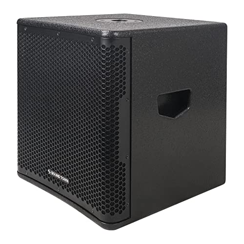 Image of Sound Town Oberon Series 12 inch 800W Powered PA /DJ Subwoofer with Class-D Amplifier, LPF, Birch Plywood, Black (OBERON-12SPW)