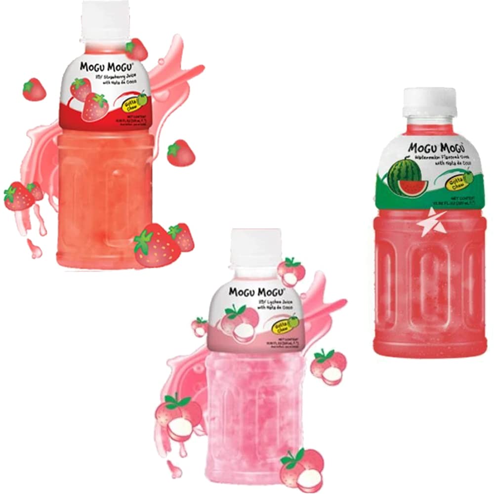 MOGU MOGU Fresa, lichi, mango, melón, sandía, uva, naranja, piña colada y jugo de coco, sabores de frutas de 320 ml x 15 botellas