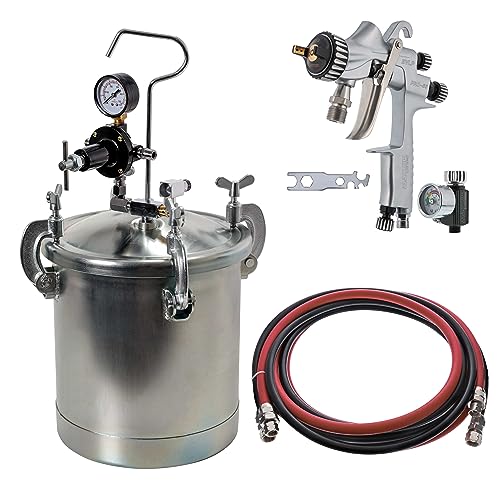 Tcp Global 2.5 Gallon - (10 Liter) Pressure Pot Paint Tank With Regulator Pressure Gauge With Master Elite 55 Series High-Performance Hvlp Pressure Feed Spray Gun 1.2Mm Tip And 12' Air And Fluid Hoses cover