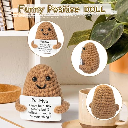 Bambebe 2PCS Mini Funny Positive Doll Sunflowers Pot, 3-inch Knitted Doll with Inspirational Card - Image 3