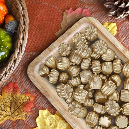 Image of winemana 80Pcs Mini Pumpkins for Crafts, Fall Decorations for Home, Gold | Resin, Small Fake Pumpkins for Decorating, Thanksgiving Table Centerpieces, Vase Bowls Basket Fillers, Autumn Office Decor