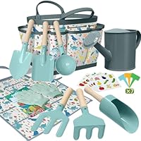 Kids Gardening Set 14Pcs Gardening Tools for Kids with Tote Bag,Watering Can, Shovel, Apron, Garden Book and More Educational STEM Learning Outdoor for Toddlers Boys Girls