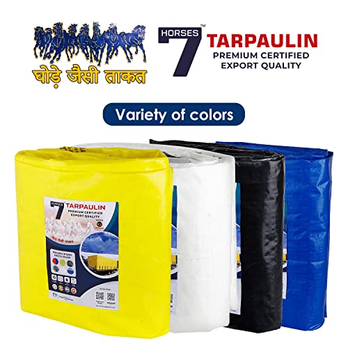 Image of 7 Horses 24 x 36 ft 180 GSM Blue Tarpaulin Tirpal Tadpatri Tharpai Thadika|Heavy Duty Poly Tarp with Aluminium Eyelets Every 7 feet|100% Waterproof Plastic Cover for Truck, Roof, Rain & More