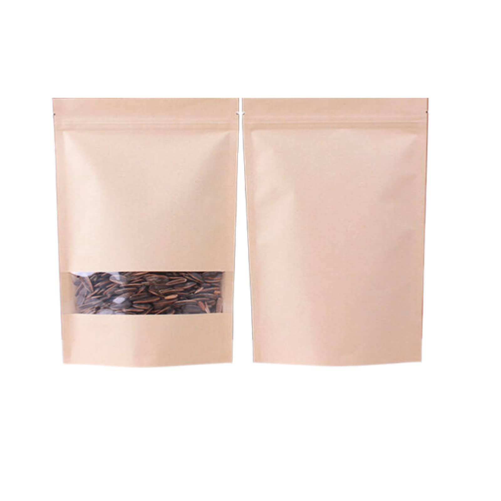Bolsa de almacenamiento de alimentos Bolsa de papel Kraft biodegradable Stand Up Ziplock Bolsa con ventana transparente Bolsas de regalo reutilizables 50pcs 22X31X5cm