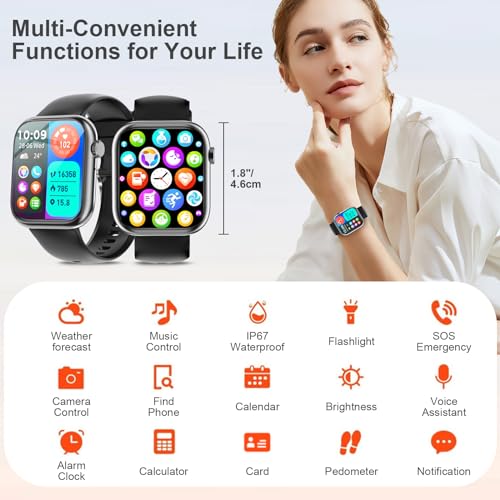 Image of Smart Watches for Men Women with Bluetooth Calls,7 Days Battery,1.83 inch Fitness Tracker with HR /Sleep /BP Monitor,110+ Sports IP68 Activity Trackers Watch for Android Phones Black