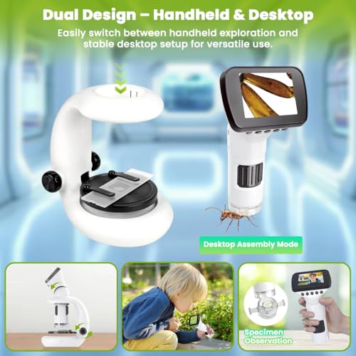 Image of 1000X WiFi Digital Microscope for Kids & Students, 2 inch LCD Screen, 1080P HD Handheld Portable Microscope with Screen Share, Rechargeable, Photo Video Recording for Lab, Classroom & Home Use